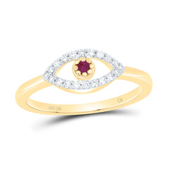 10k Gold 1/8 CTW-Natural Diamond 1.8MM-Rd-Ru Natural Gemstone Evil Eye Ring