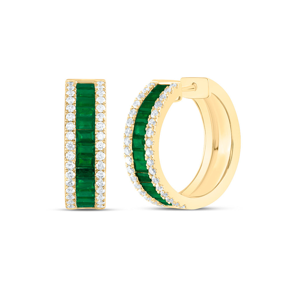 14k Gold 3/4 CTW-Natural Diamond 1 7/8 CTW-Bag-Em Natural Gemstone Hoop Earring