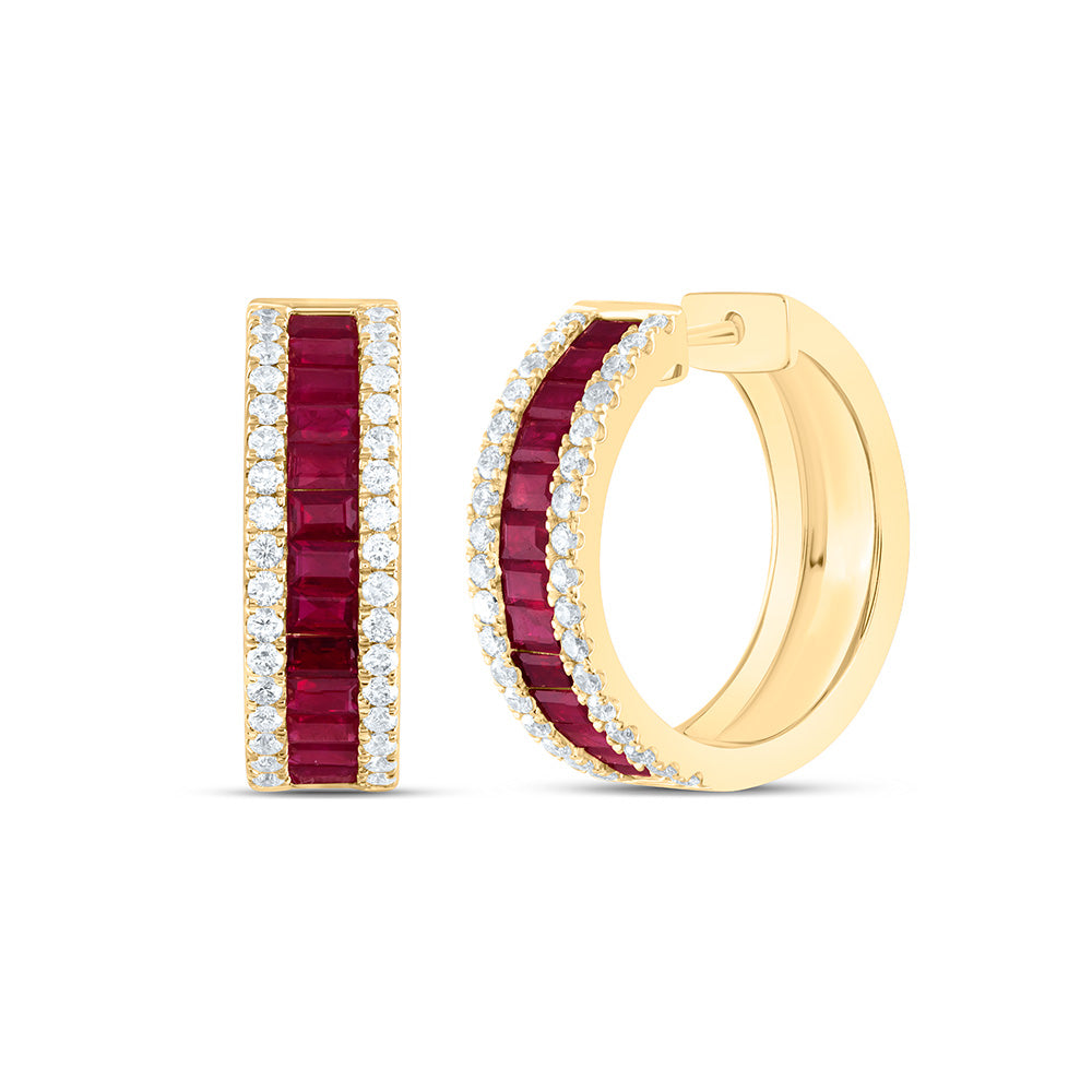 14k Gold 3/4 CTW-Natural Diamond 2 1/2 CTW-Bag-Ru Natural Gemstone Hoop Earring