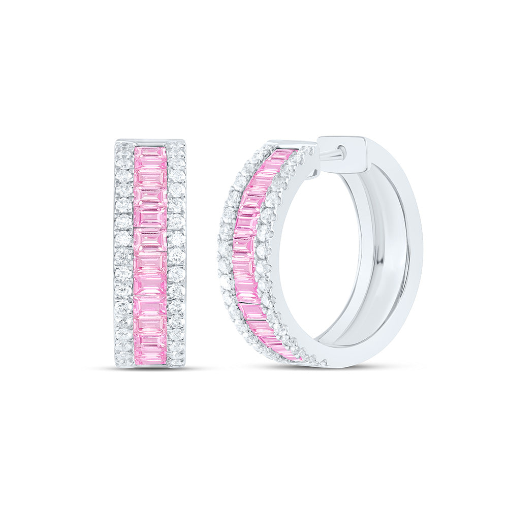 14k Gold 3/4 CTW-Natural Diamond 2 5/8 CTW-Bag-Pi Sapp Natural Gemstone Hoop Earring