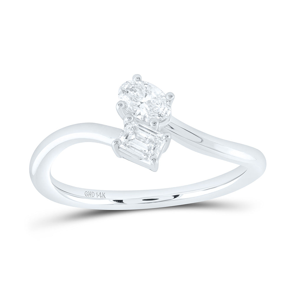 14k Gold 1/2 CTW-Natural Diamond I1 Ij 1/4 Ct-Cem, 1/4 Ct-Cov, Fashion 2 Stone Ring