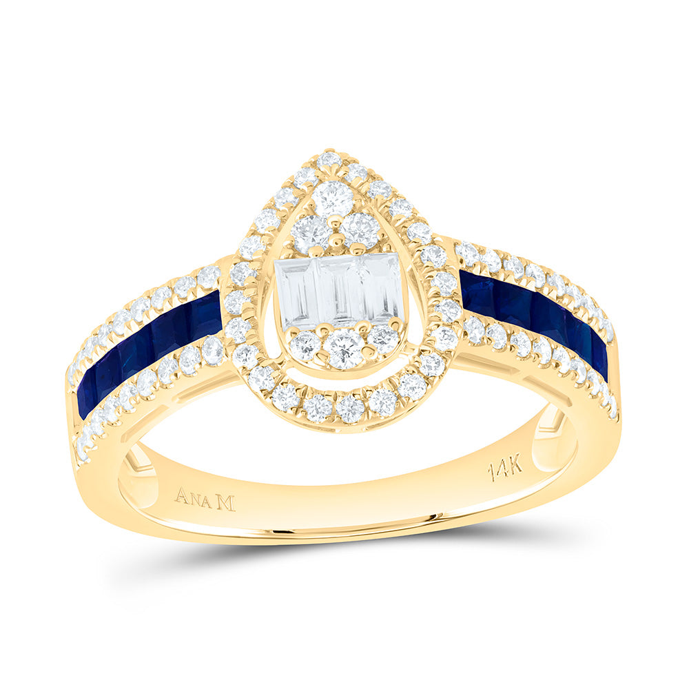 14k Gold 1/2 CTW-Natural Diamond 1/2 CTW-Pc-Bs Natural Gemstone Pear Ring