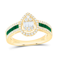 14k Gold 1/2 CTW-Natural Diamond 1/2 CTW-Pc-Em Natural Gemstone Pear Ring