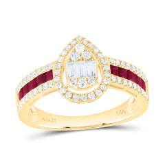 14k Gold 1/2 CTW-Natural Diamond 5/8 CTW-Pc-Ru Natural Gemstone Pear Ring
