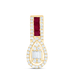 14k Gold 1/5 CTW-Natural Diamond 1/6 CTW-Pr-Ru Natural Gemstone Pear Pendant