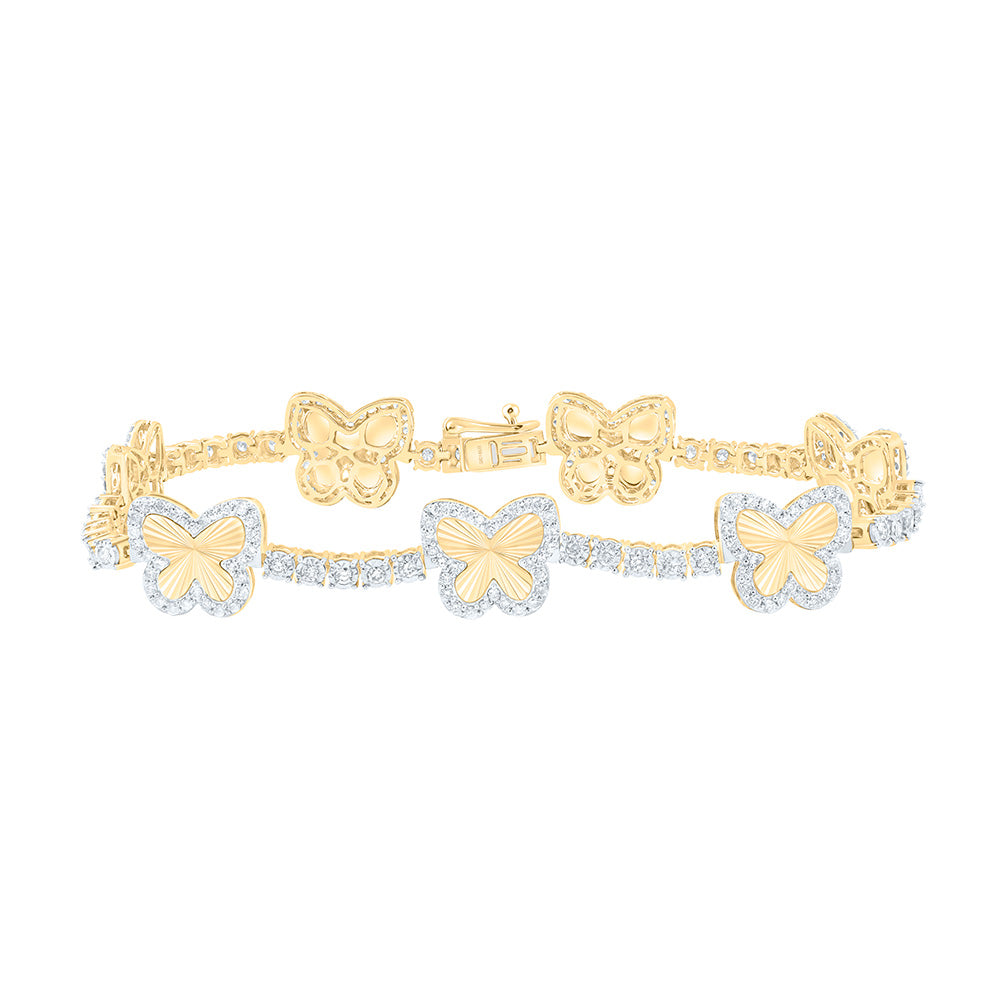 14k Gold 1 7/8 CTW-Natural Diamond Fashion Butterfly Bracelet (7 Inch )