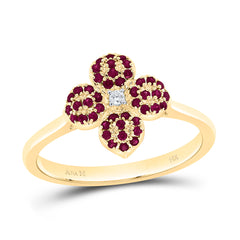 14k Gold 0.01 CTW-Natural Diamond 1/5 CTW-Rd-Ru Natural Gemstone Flower Ring
