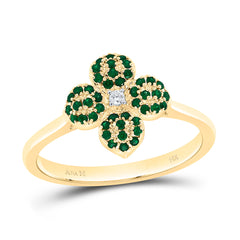 14k Gold 0.01 CTW-Natural Diamond 1/5 CTW-Rd-Em Natural Gemstone Flower Ring