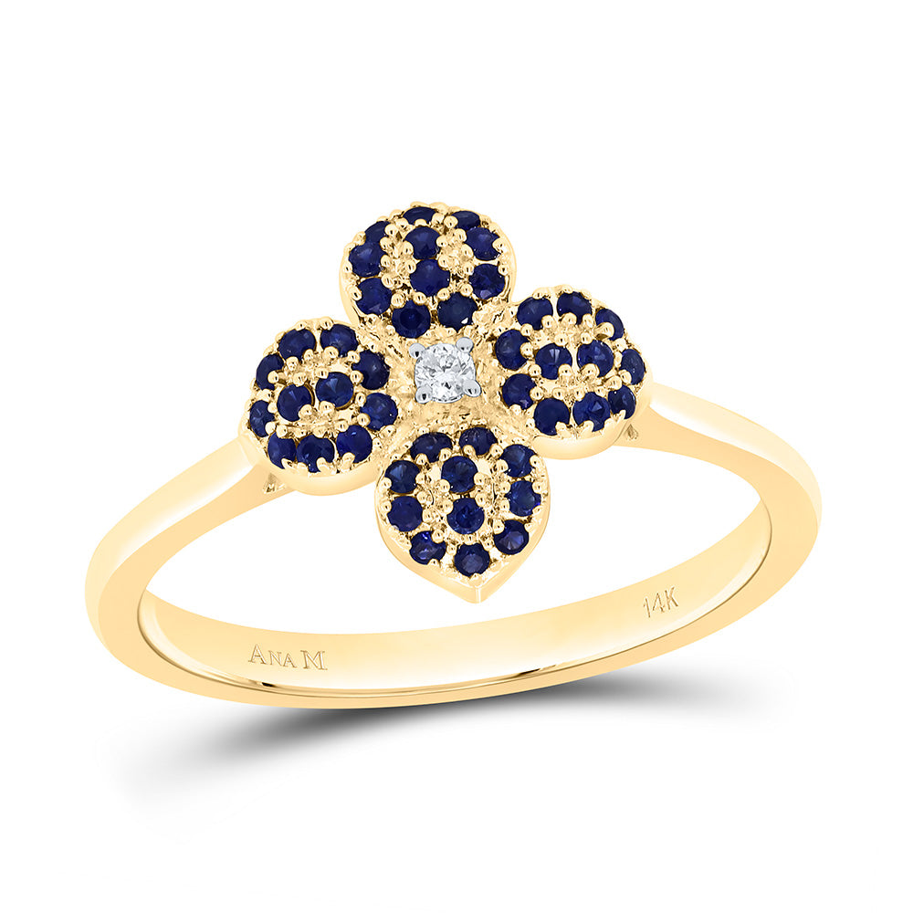 14k Gold 0.01 CTW-Natural Diamond 1/4 CTW-Rd-Bs Natural Gemstone Flower Ring
