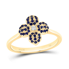 14k Gold 0.01 CTW-Natural Diamond 1/4 CTW-Rd-Bs Natural Gemstone Flower Ring