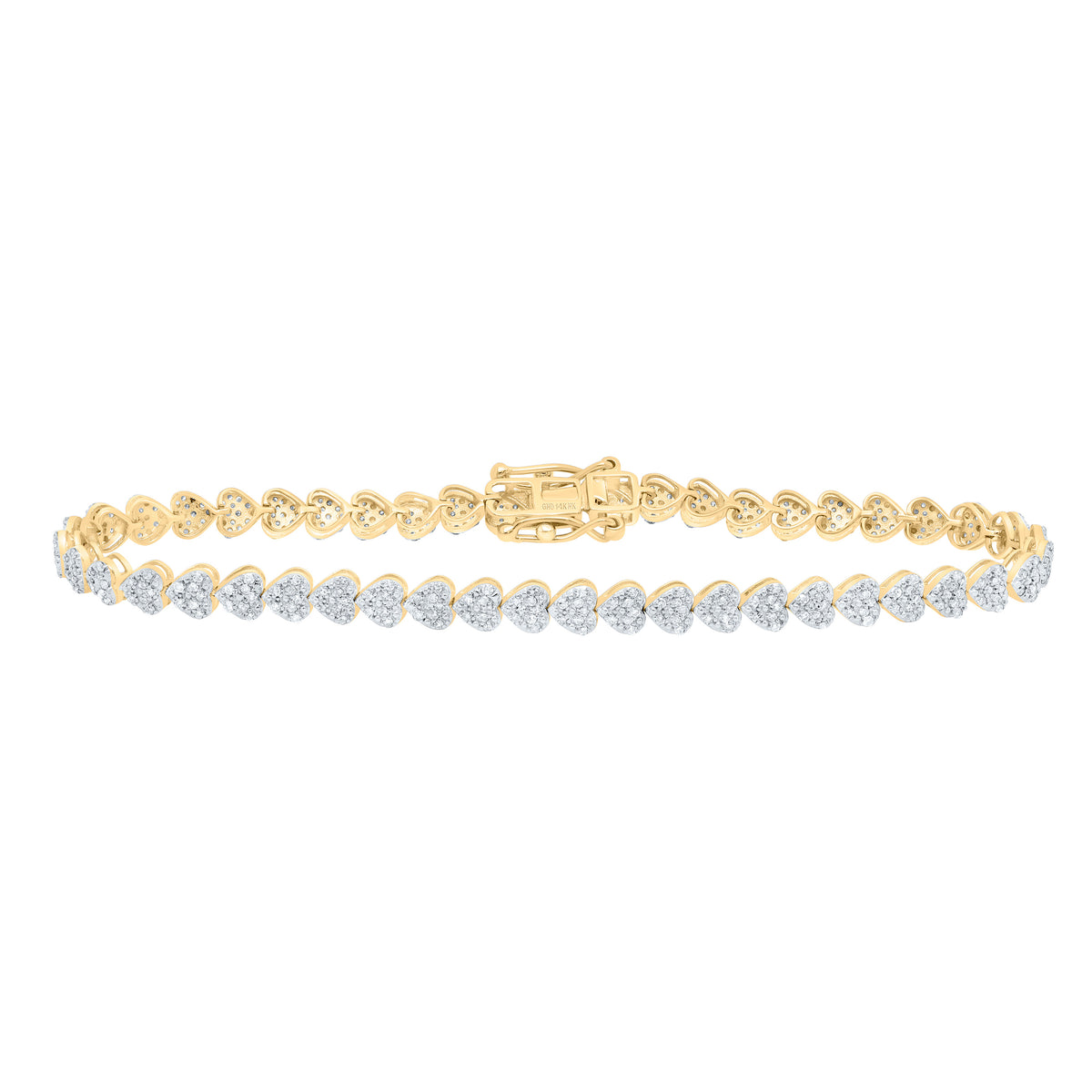 14k Gold 7/8 CTW-Natural Diamond Fashion Heart Bracelet (7 Inch )