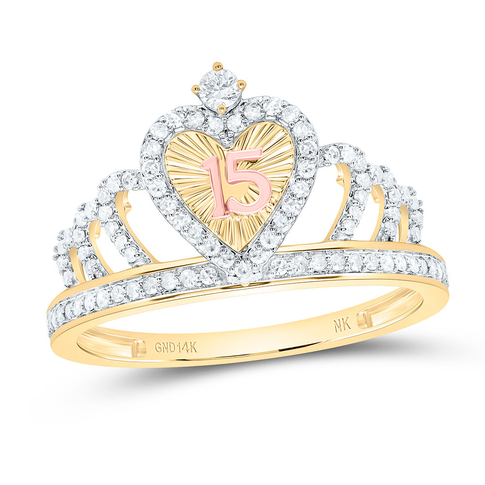 14k Gold 1/3 CTW-Natural Diamond Gift "15" Heart Crown Ring