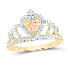 14k Gold 1/3 CTW-Natural Diamond Gift "15" Heart Crown Ring