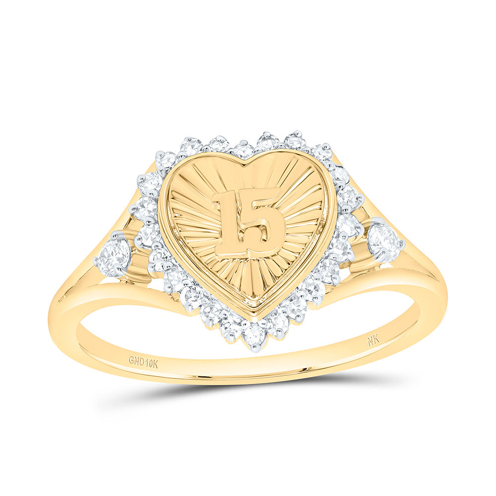 10k Gold 1/5 CTW-Natural Diamond Gift "15" Heart Ring