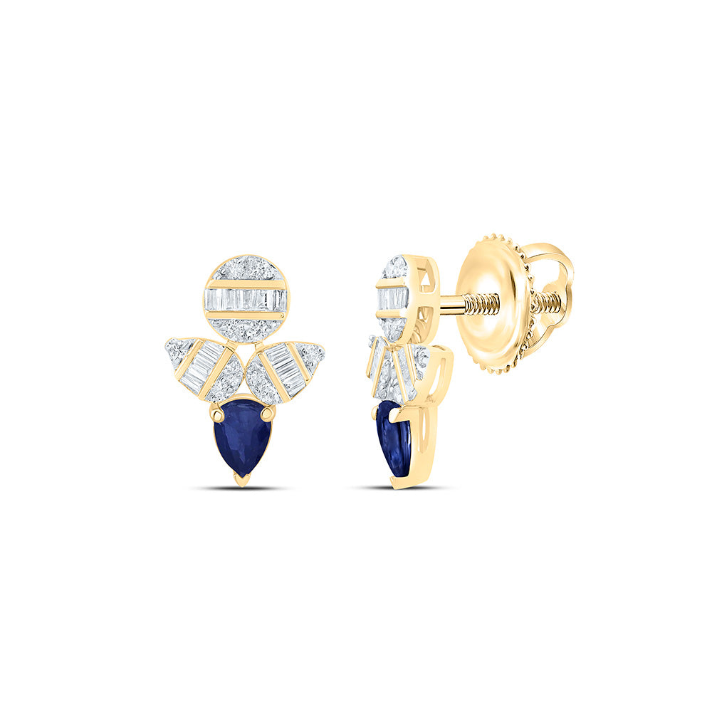 14k Gold 1/5 CTW-Natural Diamond 1/3 CTWps-Bs Natural Gemstone Earring