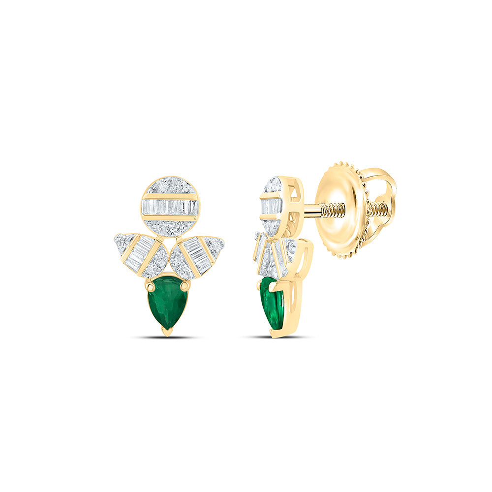 14k Gold 1/5 CTW-Natural Diamond 1/4 CTWps-Em Natural Gemstone Earring