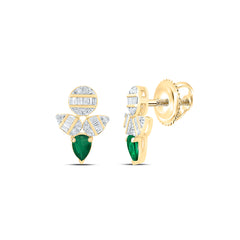14k Gold 1/5 CTW-Natural Diamond 1/4 CTWps-Em Natural Gemstone Earring
