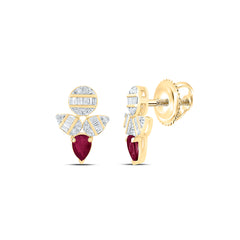 14k Gold 1/5 CTW-Natural Diamond 1/3 CTWps-Ru Natural Gemstone Earring