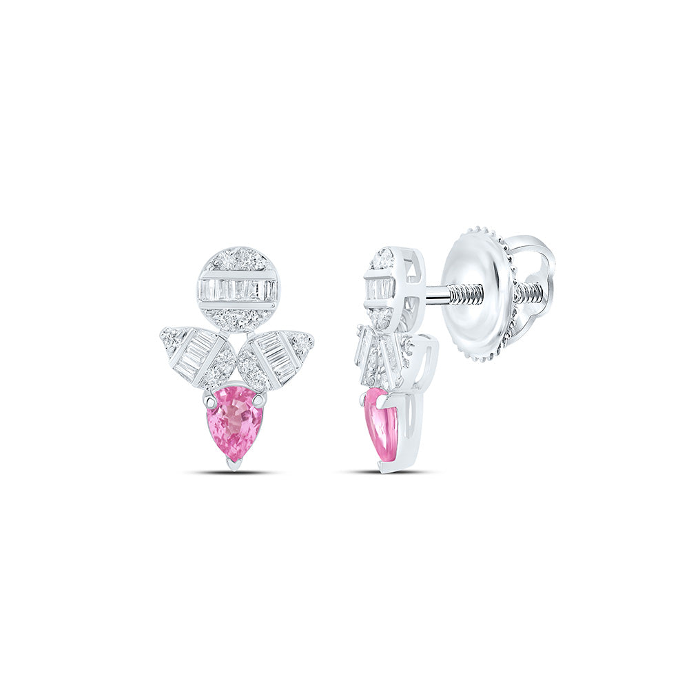 14k Gold 1/5 CTW-Natural Diamond 1/3 CTWps-Pi Sapp Natural Gemstone Earring