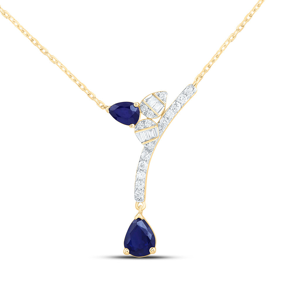 14k Gold 1/8 CTW-Natural Diamond 1/2 CTWps-Bs Natural Gemstone Pear Necklace (18 Inch )