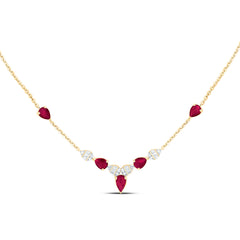 14k Gold 1/10 CTW-Natural Diamond 1 CTWps-Ruby Natural Gemstone Pear Necklace (18 Inch )