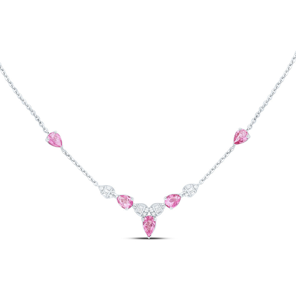 14k Gold 1/10 CTW-Natural Diamond 1 1/5 CTWps-Pi Sapp Natural Gemstone Pear Necklace (18 Inch )