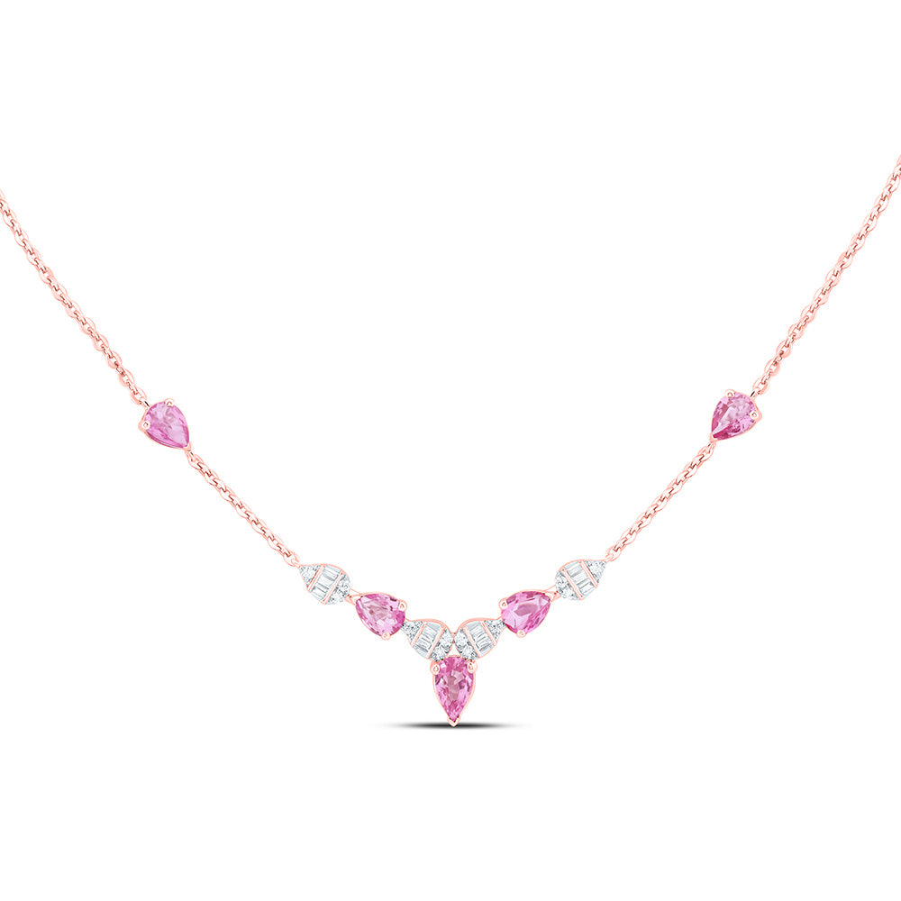 14k Gold 1/10 CTW-Natural Diamond 1 CTWps-Pi Sapp Natural Gemstone Pear Necklace (18 Inch )