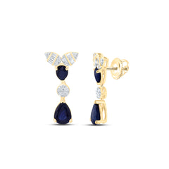 14k Gold 1/6 CTW-Natural Diamond 1 CTWps-Bs Natural Gemstone Dangling Earring
