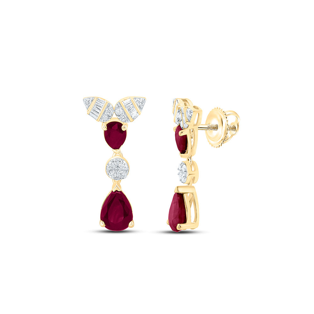 14k Gold 1/6 CTW-Natural Diamond 1 CTWps-Ru Natural Gemstone Dangling Earring