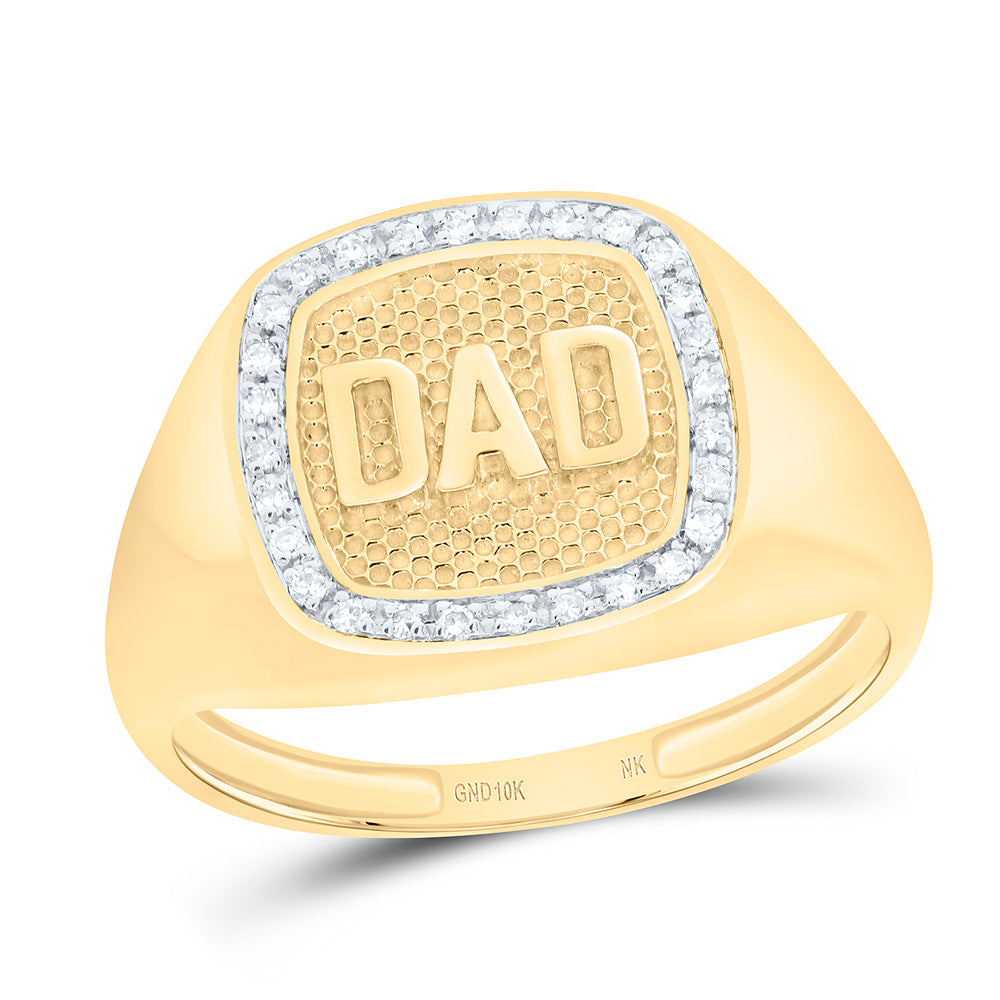 10k Gold 1/10 CTW-Natural Diamond "Dad" Cushion Mens Ring