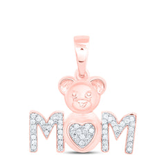 10k Gold 1/6 CTW-Natural Diamond Gift Teddy Bear Heart "Mom" Pendant