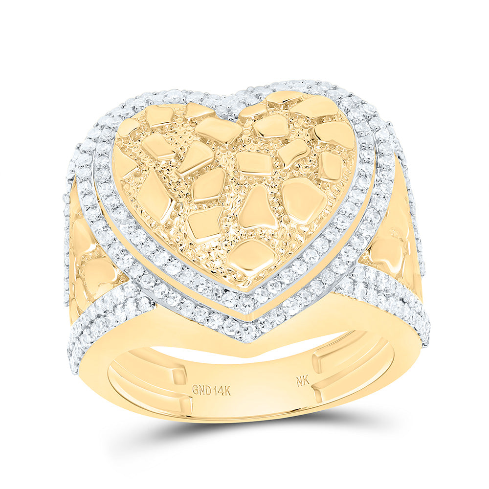 14k Gold 3/4 CTW-Natural Diamond Fashion Nugget Heart Ring