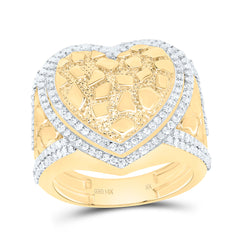 14k Gold 3/4 CTW-Natural Diamond Fashion Nugget Heart Ring