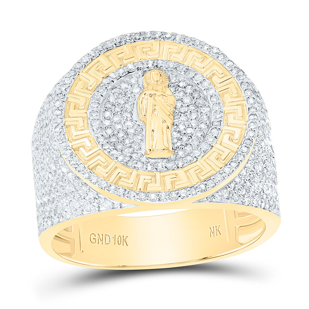 10k Gold 1 1/3 CTW-Natural Diamond St.Jude Round Mens Ring