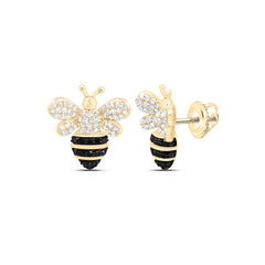 10k Gold 3/4 CTW-Natural Diamond Rd-Black Diamond Honey Bee Earring