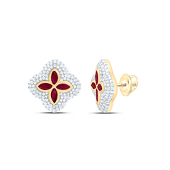 10k Gold 7/8 CTW-Natural Diamond 1/2 CTW-Mq-Ru Natural Gemstone Clover Earring