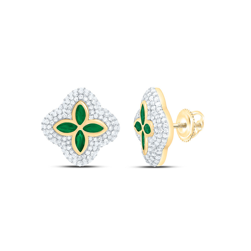10k Gold 7/8 CTW-Natural Diamond 3/4 CTW-Mq-Em Natural Gemstone Clover Earring