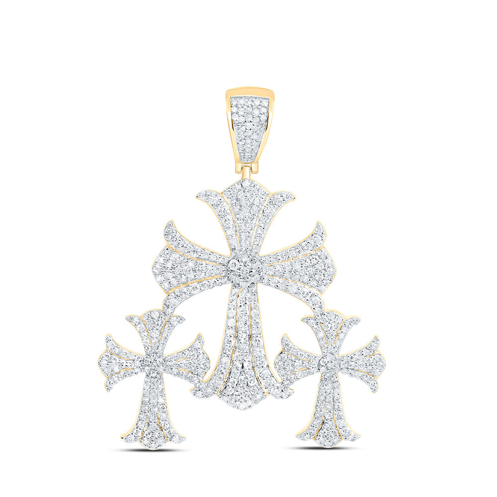 10k Gold 2 CTW-Natural Diamond Three Cross Men'S Charm