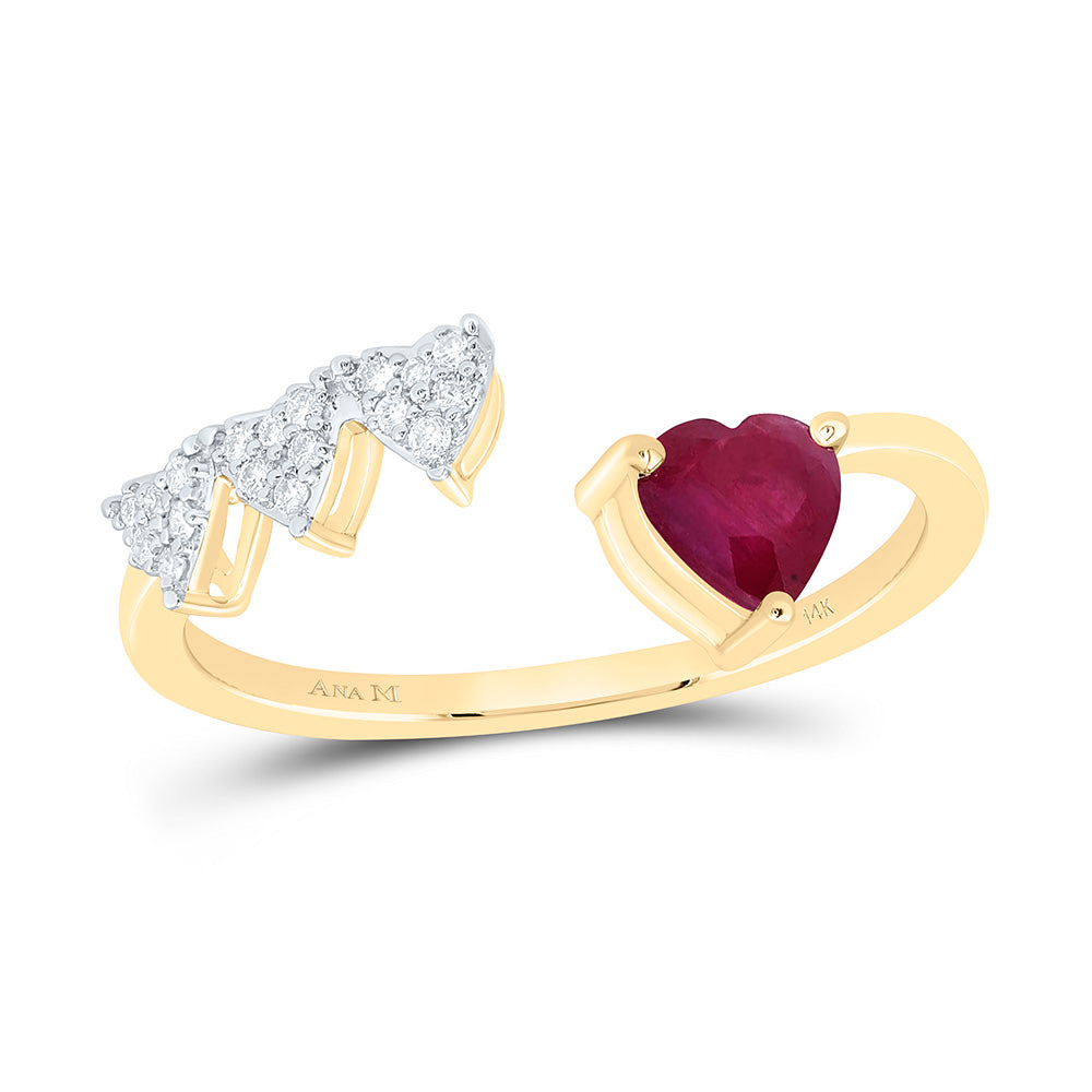 14k Gold 1/12 CTW-Natural Diamond 5MM-Ht-Ru Natural Gemstone Heart Ring