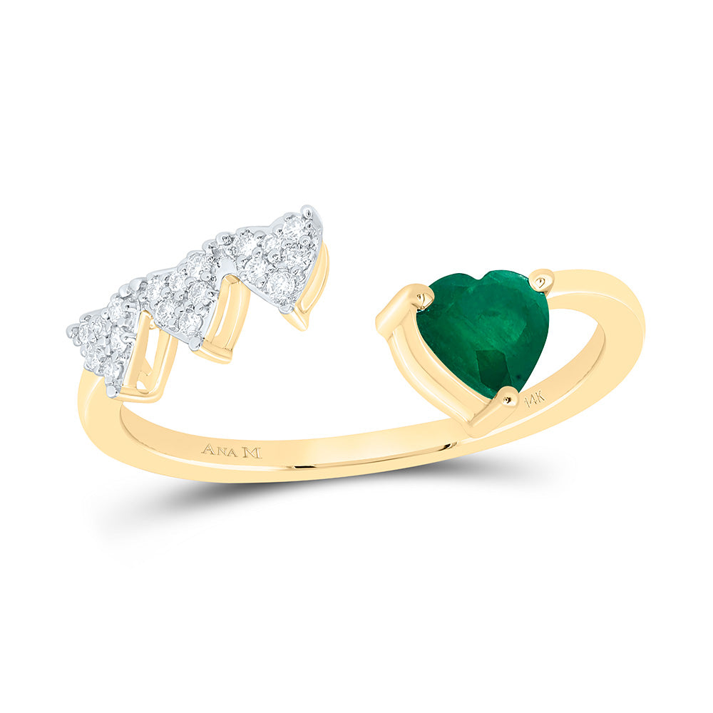 14k Gold 1/12 CTW-Natural Diamond 5MM-Ht-Em Natural Gemstone Heart Ring