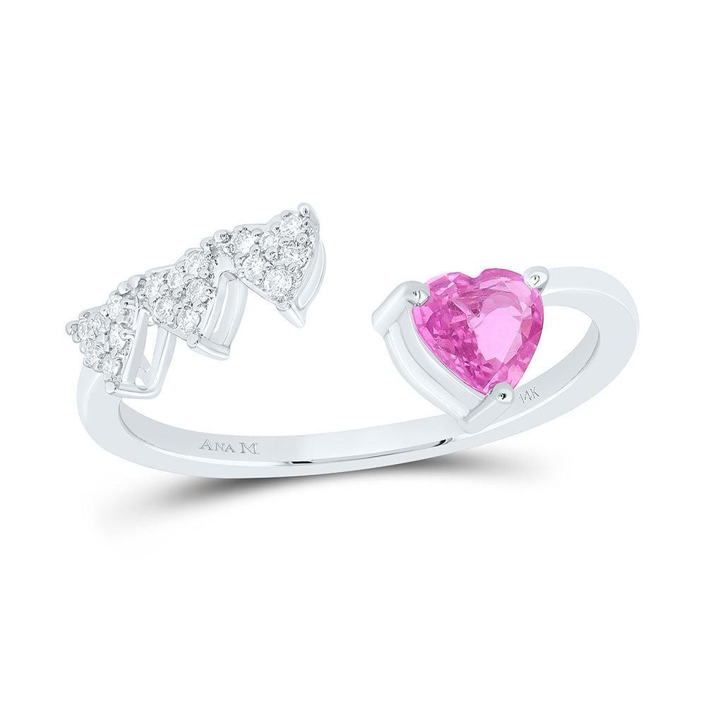 14k Gold 1/12 CTW-Natural Diamond 5MM-Ht-Pi Sapp Natural Gemstone Heart Ring