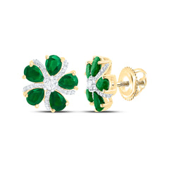 14k Gold 1/6 CTW-Natural Diamond 1 1/3 CTW-Ps-Em, Natural Gemstone Flower Earring
