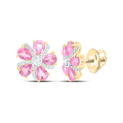 14k Gold 1/6 CTW-Natural Diamond 1 3/4 CTW-Ps-Pi Sapp Natural Gemstone Flower Earring