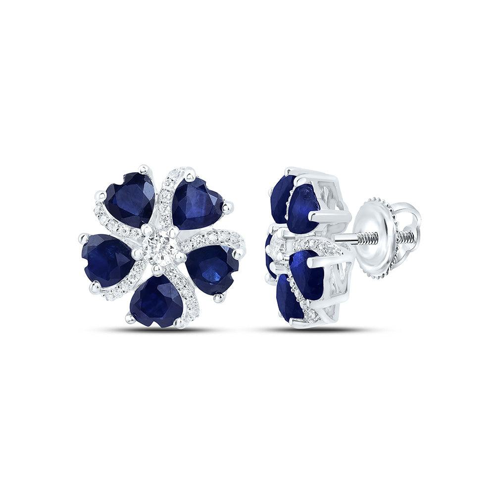 14k Gold 1/5 CTW-Natural Diamond 2 CTW-Ht-Bs, Natural Gemstone Heart Flower Earring