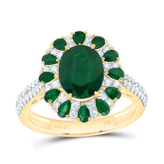 14k Gold 3/8 CTW-Natural Diamond 5/8 CTW-Ps-Em, 9X7MM-Ov-Em, Natural Gemstone Oval Ring