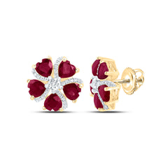 14k Gold 1/5 CTW-Natural Diamond 2 CTW-Ht-Ru, Natural Gemstone Heart Flower Earring