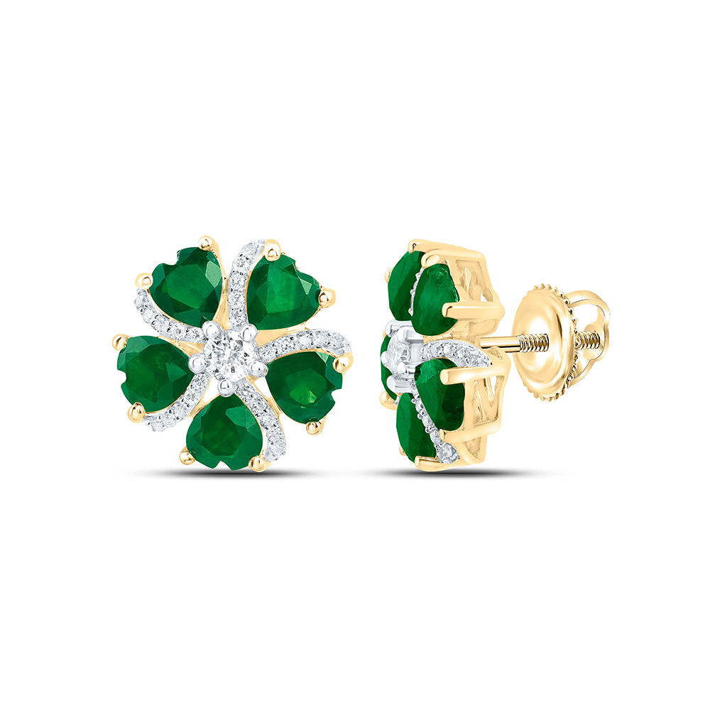 14k Gold 1/5 CTW-Natural Diamond 1 5/8 CTW-Ht-Em, Natural Gemstone Heart Flower Earring