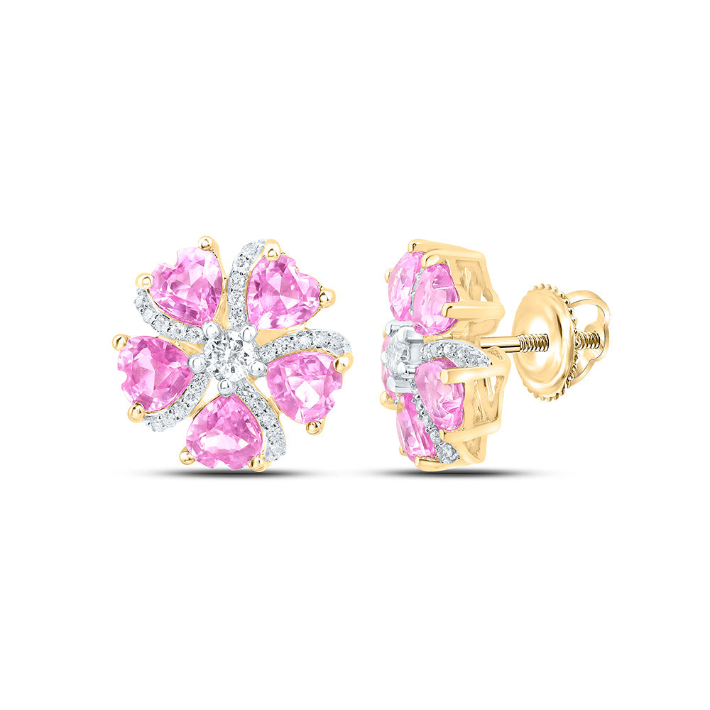 14k Gold 1/5 CTW-Natural Diamond 2 CTW-Ht-Pi Sapp, Natural Gemstone Heart Flower Earring