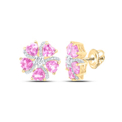 14k Gold 1/5 CTW-Natural Diamond 2 CTW-Ht-Pi Sapp, Natural Gemstone Heart Flower Earring