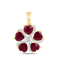 14k Gold 1/4 CTW-Natural Diamond 2 1/3 CTW-Ht-Ru, Natural Gemstone Heart Flower Pendant